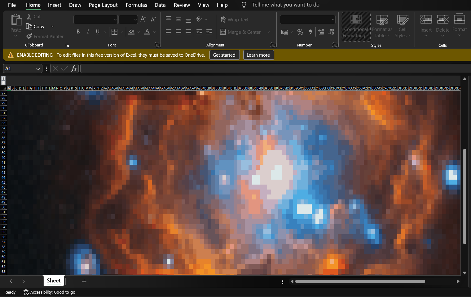 Image recreated in Excel as colored cells